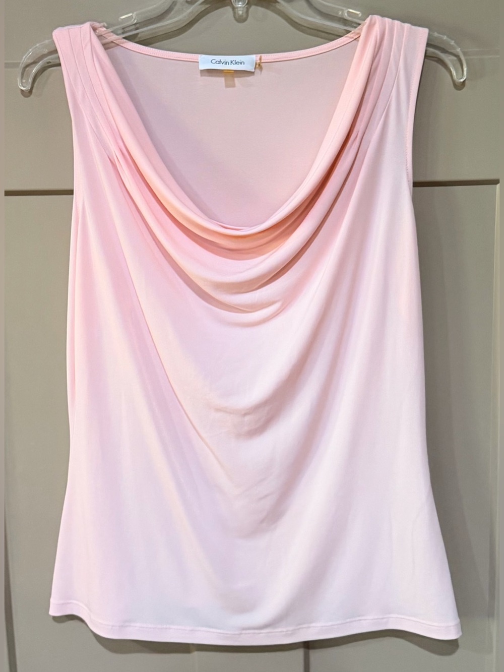 Calvin Klein Light Pink Draped Cowl Neck Sleeveless Top